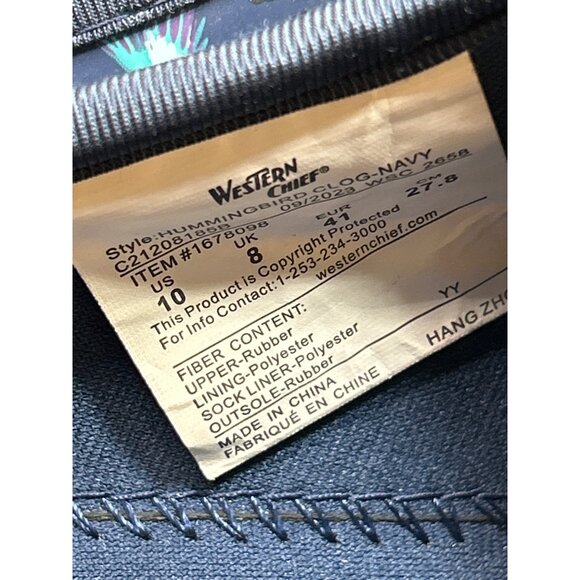 Western Chief Womens Hummingbird Clogs Size 10 Navy Rubber & Polyester Slip-On S - Picture 3 of 7